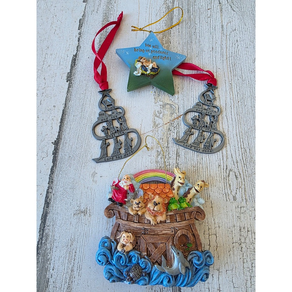 Noah's ark baby Jesus religious ornament medal star Xmas tree